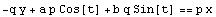 -q y + a p Cos[t] + b q Sin[t] == p x