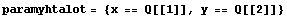 paramyhtalot = {x == Q[[1]], y == Q[[2]]}