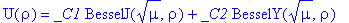 U(rho) = _C1*BesselJ(mu^(1/2),rho)+_C2*BesselY(mu^(1/2),rho)
