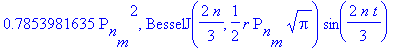.7853981635*Rho[n][m]^2, BesselJ(2/3*n,1/2*r*Rho[n][m]*Pi^(1/2))*sin(2/3*n*t)