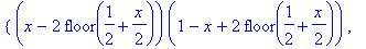 PIECEWISE([(x-2*floor(1/2+1/2*x))*(1-x+2*floor(1/2+1/2*x)), 0 < x-2*floor(1/2+1/2*x)],[(x-2*floor(1/2+1/2*x))*(1+x-2*floor(1/2+1/2*x)), x-2*floor(1/2+1/2*x) < 0])