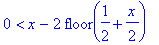 int(PIECEWISE([(x-2*floor(1/2+1/2*x))*(1-x+2*floor(1/2+1/2*x)), 0 < x-2*floor(1/2+1/2*x)],[(x-2*floor(1/2+1/2*x))*(1+x-2*floor(1/2+1/2*x)), x-2*floor(1/2+1/2*x) < 0]),x = -2 .. 0)