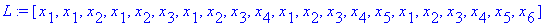 L := [x[1], x[1], x[2], x[1], x[2], x[3], x[1], x[2], x[3], x[4], x[1], x[2], x[3], x[4], x[5], x[1], x[2], x[3], x[4], x[5], x[6]]