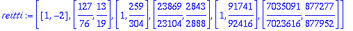 reitti := [[1, -2], [127/76, 13/19], [1, 259/304], ...