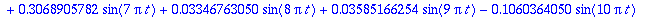 1.494333420*sin(Pi*t)+.1753057331*sin(2*Pi*t)+.1309937131*sin(3*Pi*t)-.7743672430*sin(4*Pi*t)-.8964208140e-1*sin(5*Pi*t)+.7947576352e-1*sin(6*Pi*t)+.3068905782*sin(7*Pi*t)+.3346763050e-1*sin(8*Pi*t)+.3...
