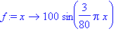 f := proc (x) options operator, arrow; 100*sin(3/80*Pi*x) end proc