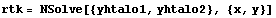 rtk = NSolve[{yhtalo1, yhtalo2}, {x, y}]