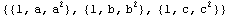 {{1, a, a^2}, {1, b, b^2}, {1, c, c^2}}