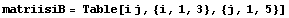 matriisiB = Table[i j, {i, 1, 3}, {j, 1, 5}]