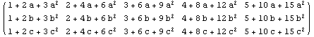 (              2                  2                  2                   2                   2 ...    2   1 + 2 c + 3 c      2 + 4 c + 6 c      3 + 6 c + 9 c      4 + 8 c + 12 c     5 + 10 c + 15 c